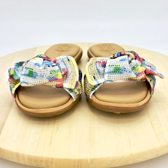 Alex Marie Multicolor Hamala Bow Sequin Memory Foam Flat Slide Sandals Size 6.5 - Picture 3 of 8